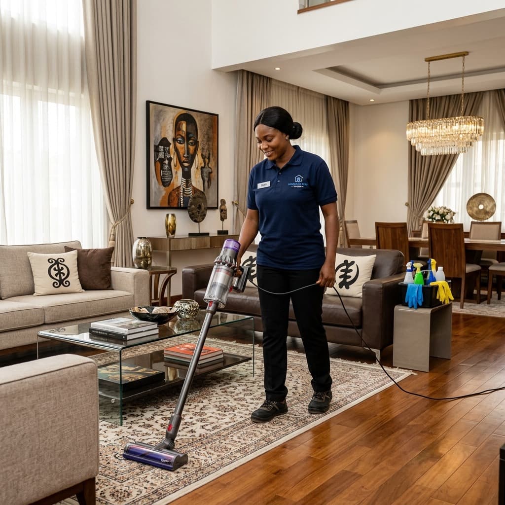 A professional cleaner preparing a home for the family